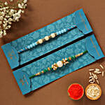 Sea Blue & Green Pearl Designer Rakhis