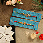 Set Of 2 Peacock Rakhis & Kaju Katli