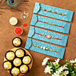 Set Of 3 Ethnic Rakhis & Ferrero Rocher Combo
