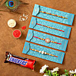 Set Of 4 Ethnic Rakhis & Snickers Chocolate Combo