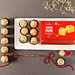Rose Gold Pearl And Beads Rakhi with 250 Grams Soan Papdi and 6 Ferrero Rocher