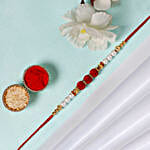 White Pearl And Velvet Beads Rakhi