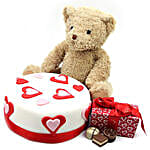 Hearts Cake With Teddy N Chocolates