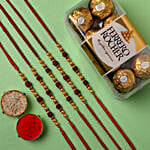 Set of 5 Rudraksha Regular Rakhi And Rocher Combo