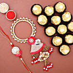 Pearl Lumba Rakhi Set N Ferrero Rocher 12 Pcs