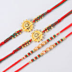 Pearl And Mauli Rakhi Set With Peacock Feather Bansuri