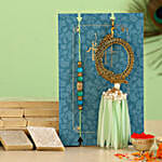 Feather Pearl Designer Lumba Rakhi Set With Kaju Katli