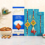 Rajasthani Lumba Rakhi Set And Pearl Rakhi With Almonds And Lindt