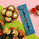 Meenakari Pearl Designer Rakhi And 3 Pcs Ferrero Rocher
