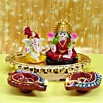 Lakshmi Ganesh Idols With Pooja Thali And Diyas