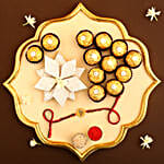 Sneh Gold Rakhi With Kaju Katli & Ferrero Rocher