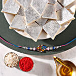 Sneh Blue Peacock Rakhi & Kaju Katli