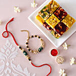 Sneh Pearl Green Rakhi Set & Haldiram Sweet Delight