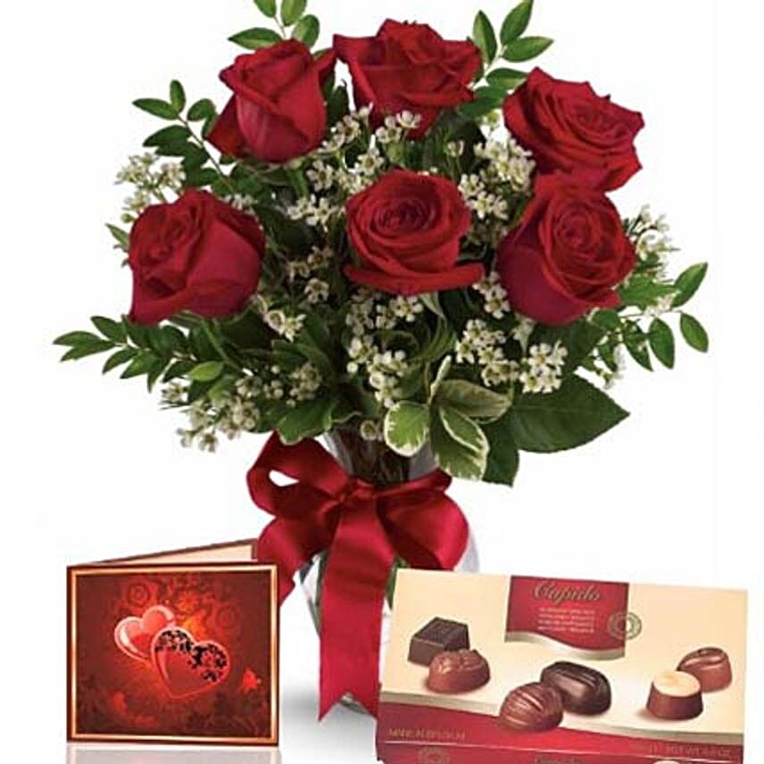 Half Dozen Roses With Chocolates