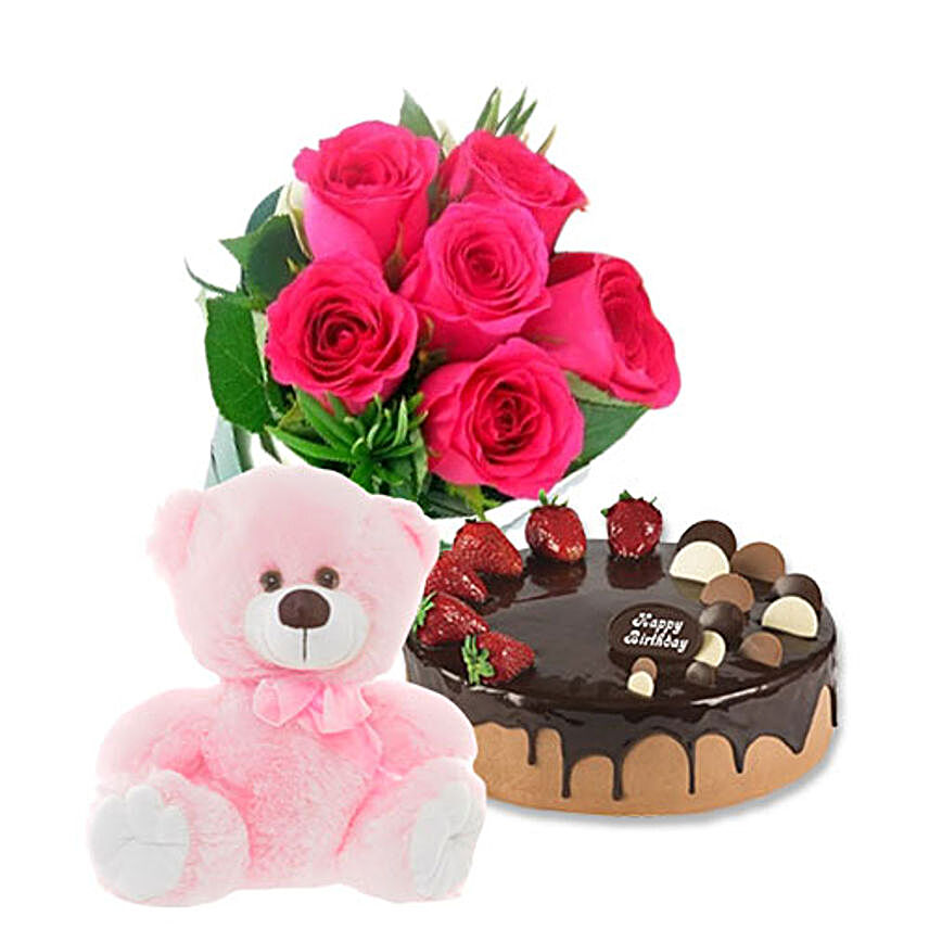 Chocolate Strawberry Cake Combo:Flower Bouquet to Australia