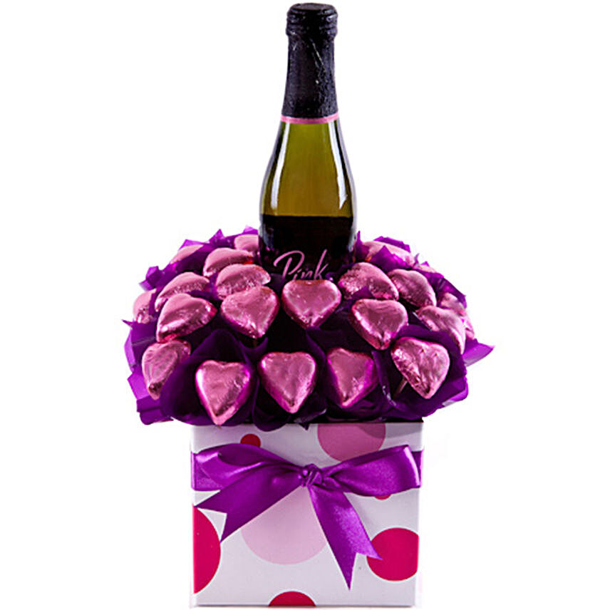 Mothers Day Pink Sparkling Wine And Chocolates Arrangement