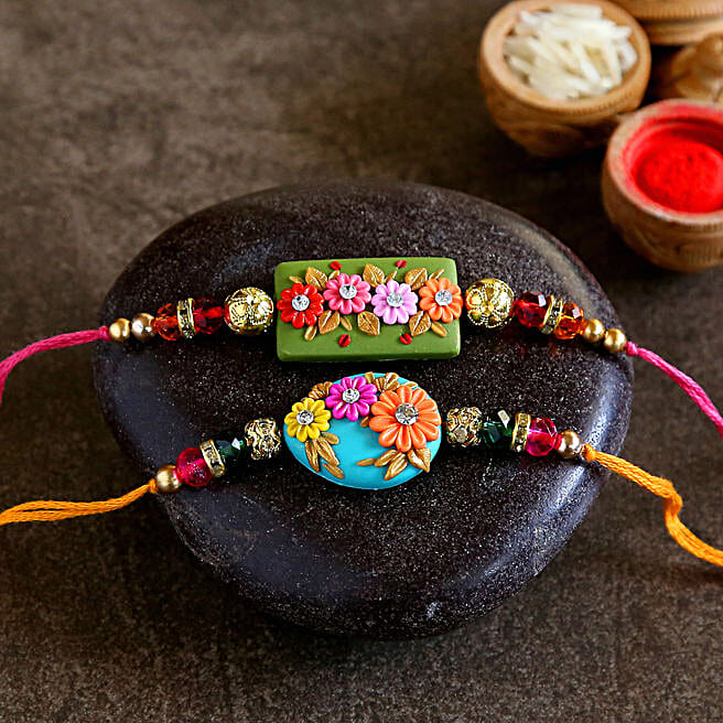 Rectangular And Oval Shaped Floral Design Rakhi australia | Gift ...