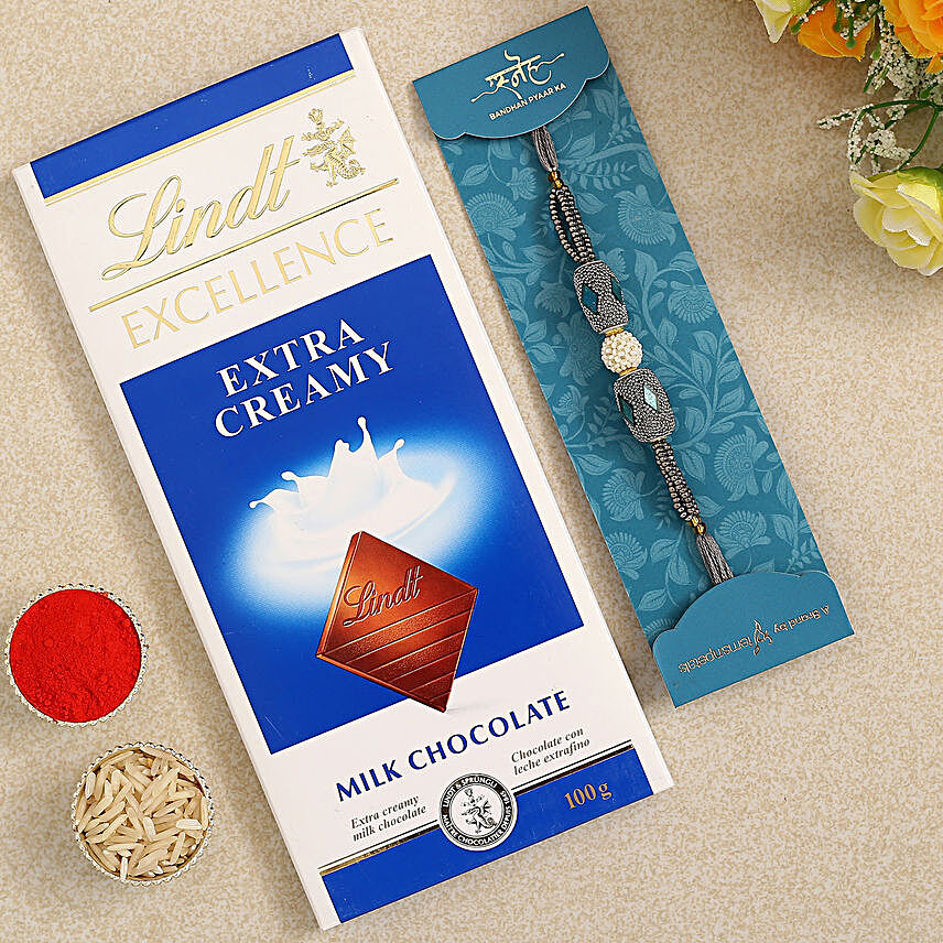 Pearl Stone Traditional Rakhi And Lindt