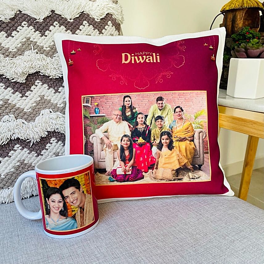 Diwali Special Personalised Mug And Cushion Combo