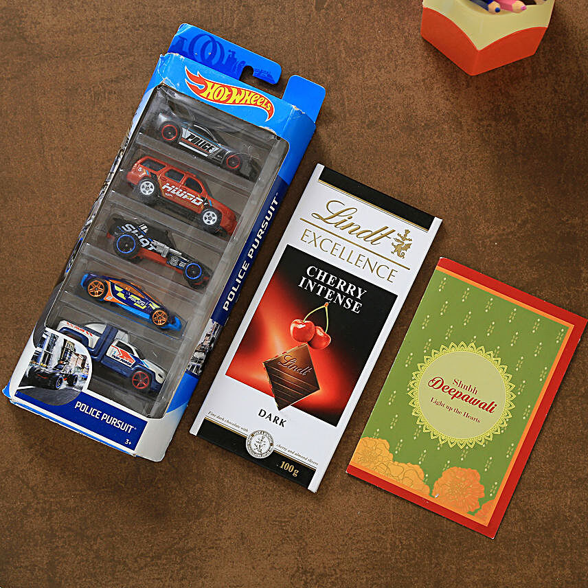 Diwali Wishes Hot Wheels Pack And Lindt Cherry Intense