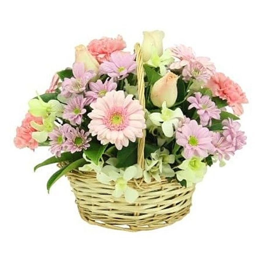 Soft Pastel Flower Basket:Valentine's Day Rose Delivery in Australia