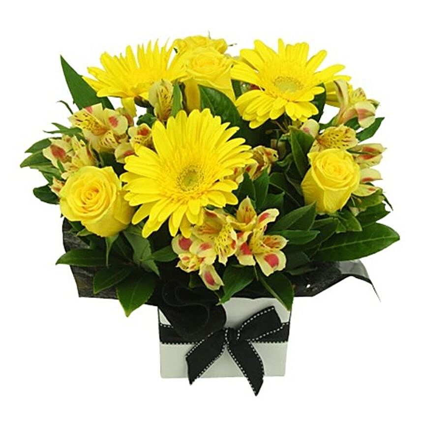 Yellow Mixed Flowers Gift Box:Send Mixed Flowers To Australia