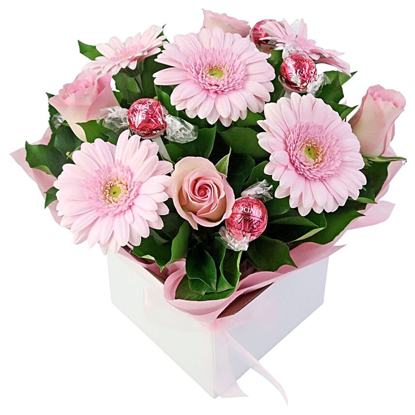 Gerberas And Roses Box With Lindt Chocolates