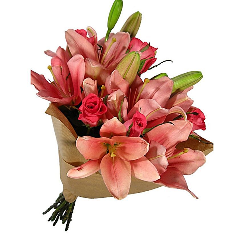 Graceful Lilies And Roses Bouquet:Flower Bouquets to Australia