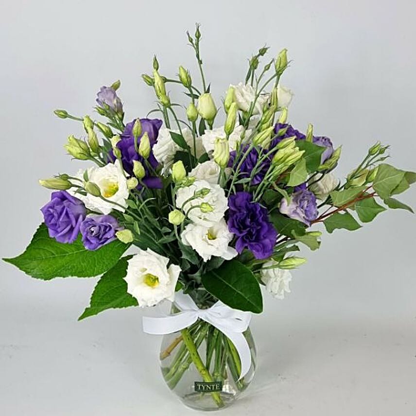 Refreshing Purple And White Lisianthus Vase