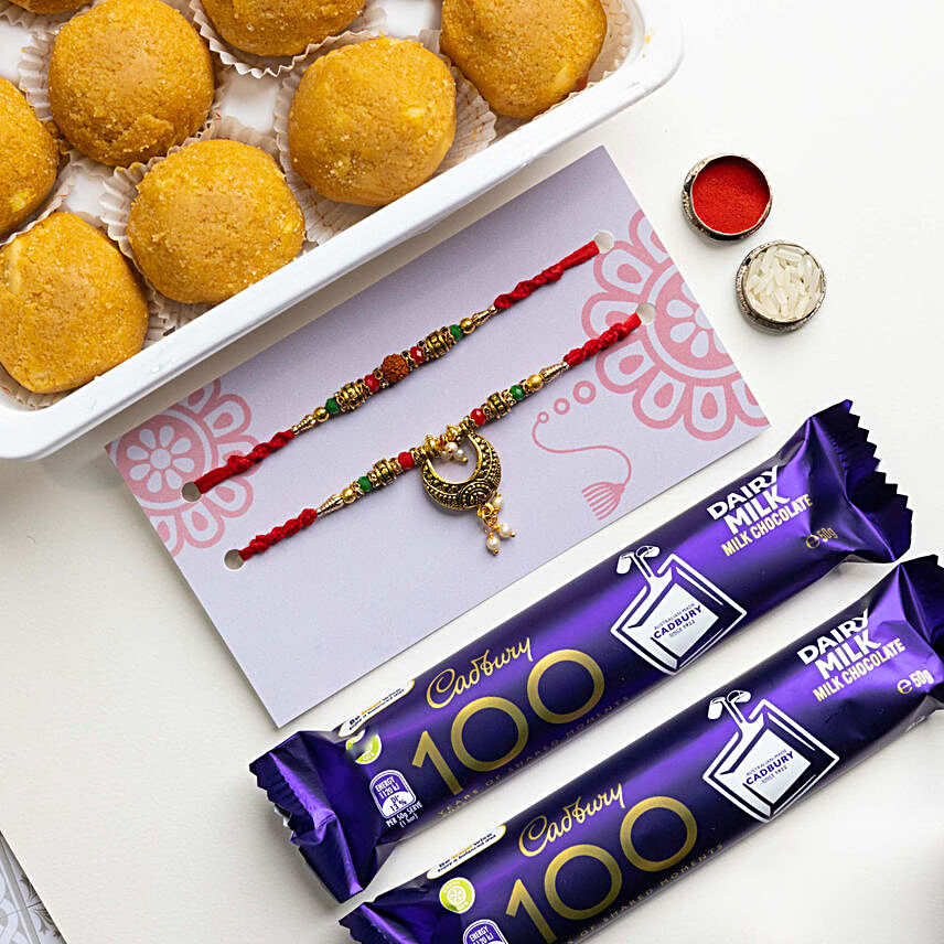Sneh Bhaiya Bhabhi Rakhi Set With Sweets & Chocolates:Rakhi With Gift Hampers To Australia
