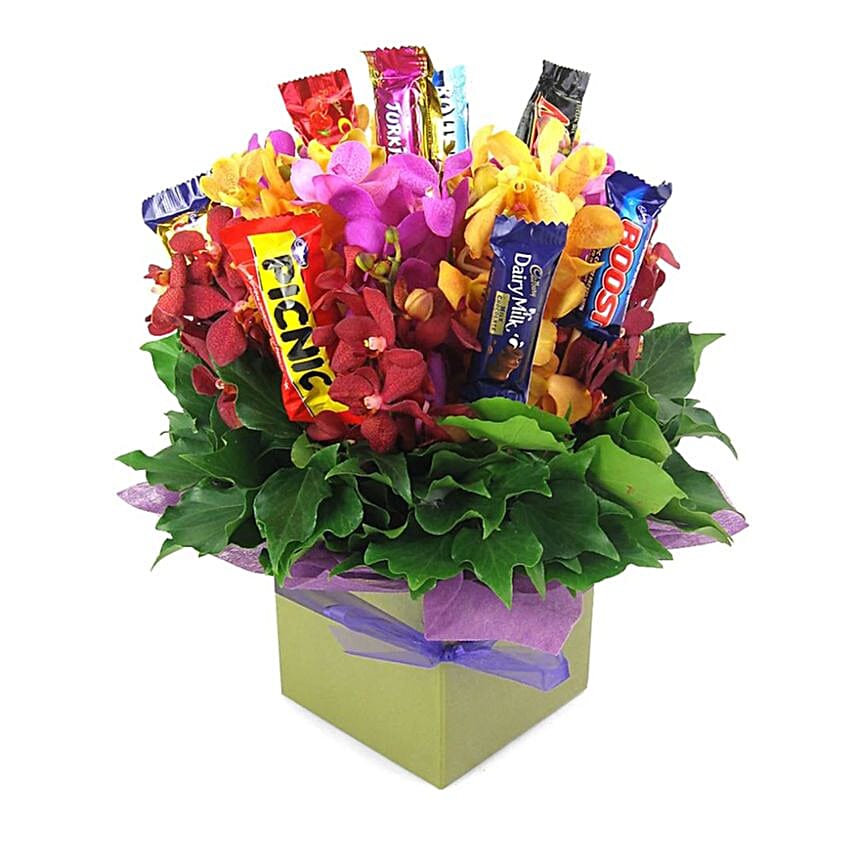 Sweet Mix Of Flowers & Chocolates