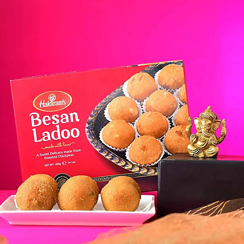 Lord Ganesha Blessed Idol N Besan Laddoo Box