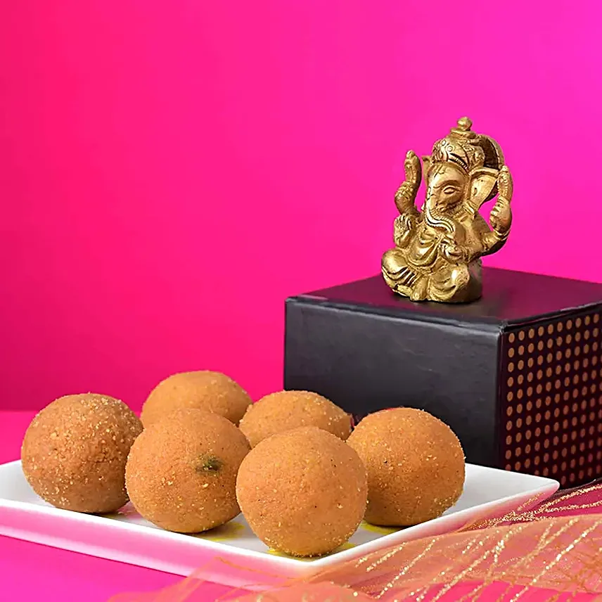 Lord Ganesha Blessed Idol N Besan Laddoo Box
