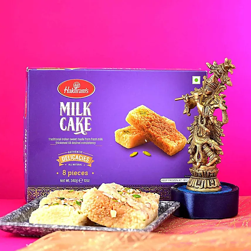 Lord Krishnas Charm Idol N Milk Cake Combo
