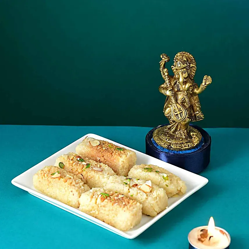 Handcrafted Musical Ganesha Idol N Milk Cake