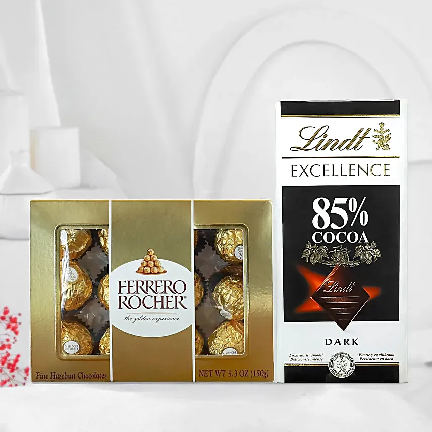 Ferrero Rocher And Lindt Cocoa Chocolate Combo