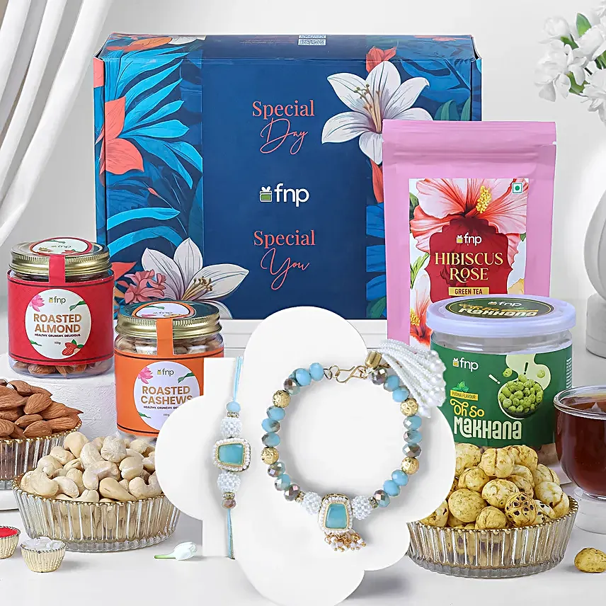 BB Stone Bracelet Rakhi Hamper with Tea N Treats