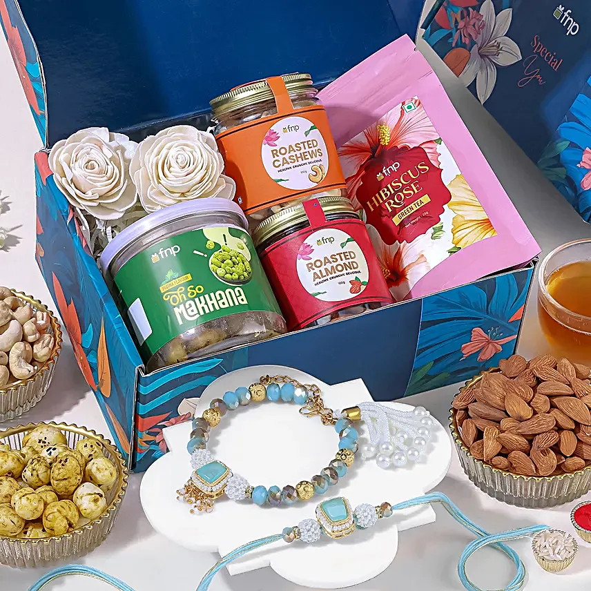 BB Stone Bracelet Rakhi Hamper with Tea N Treats
