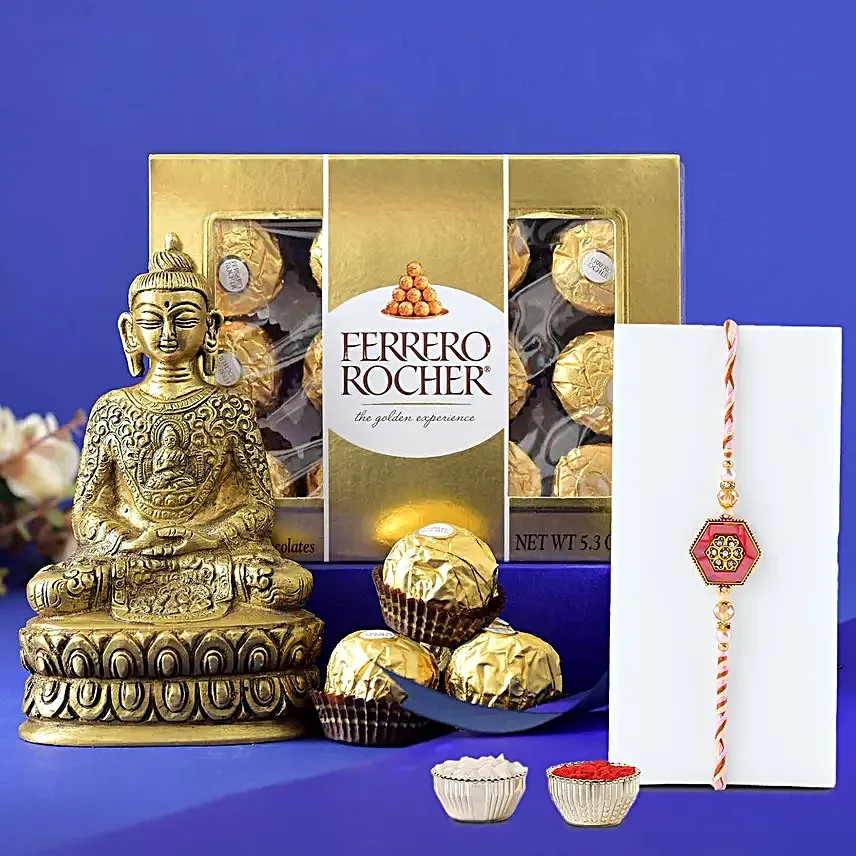 Serenity of Buddha Idol N Ferrero Rocher Box for Bhai