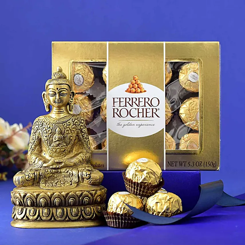 Serenity of Buddha Idol N Ferrero Rocher Box for Bhai