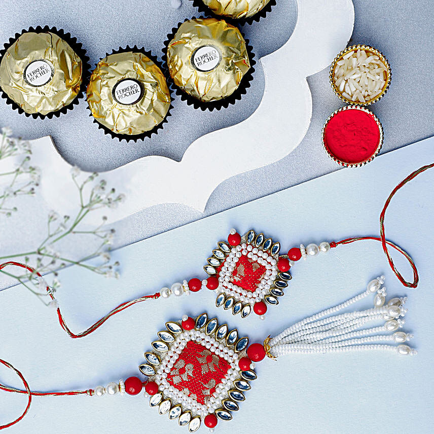 Bandhani Bhaiya Bhabhi Rakhi Set N Ferreo Delight