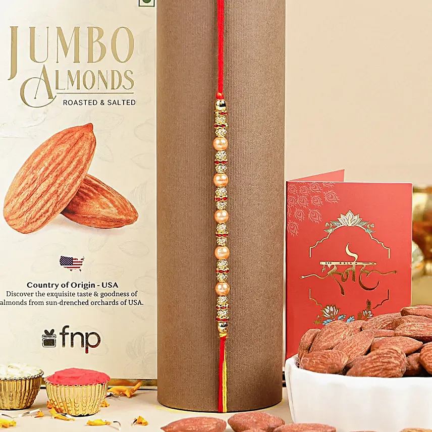 Celestial Beads Serenade Rakhi N Roasted Almonds Gift Set