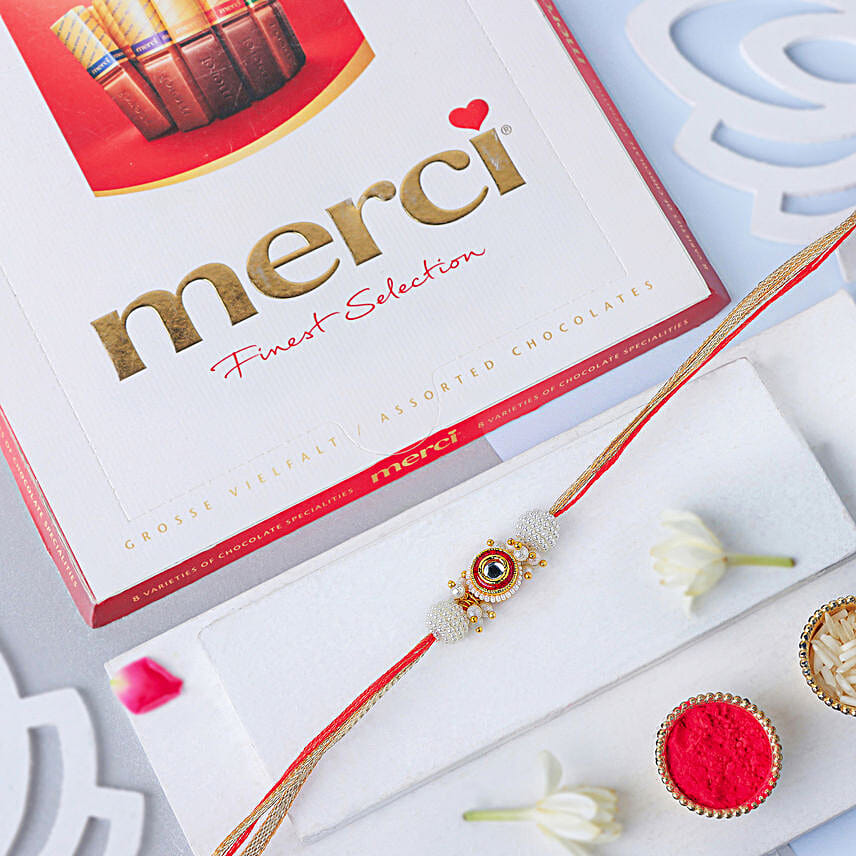 Crimson Majestic Pearl Rakhi N Choco Combo