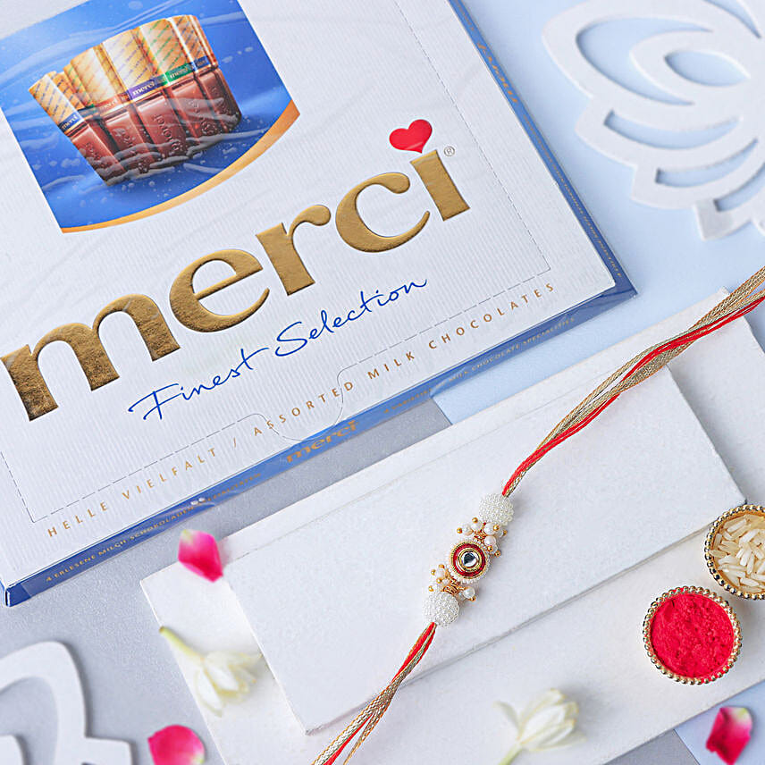 Crimson Majestic Pearl Rakhi N Choco Delight