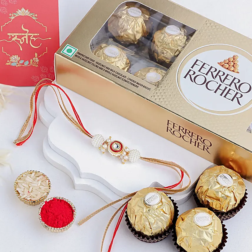 Crimson Majestic Pearl Rakhi N Ferrero Delight