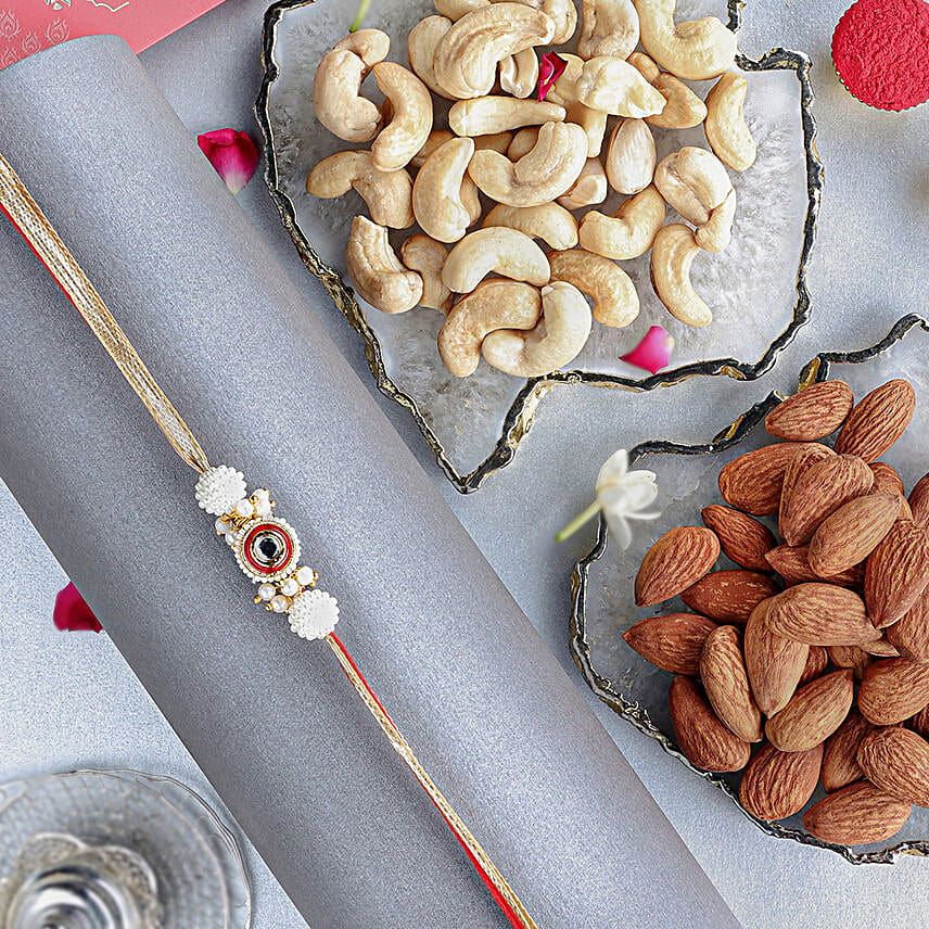 Crimson Majestic Pearl Rakhi N Nutty Delight
