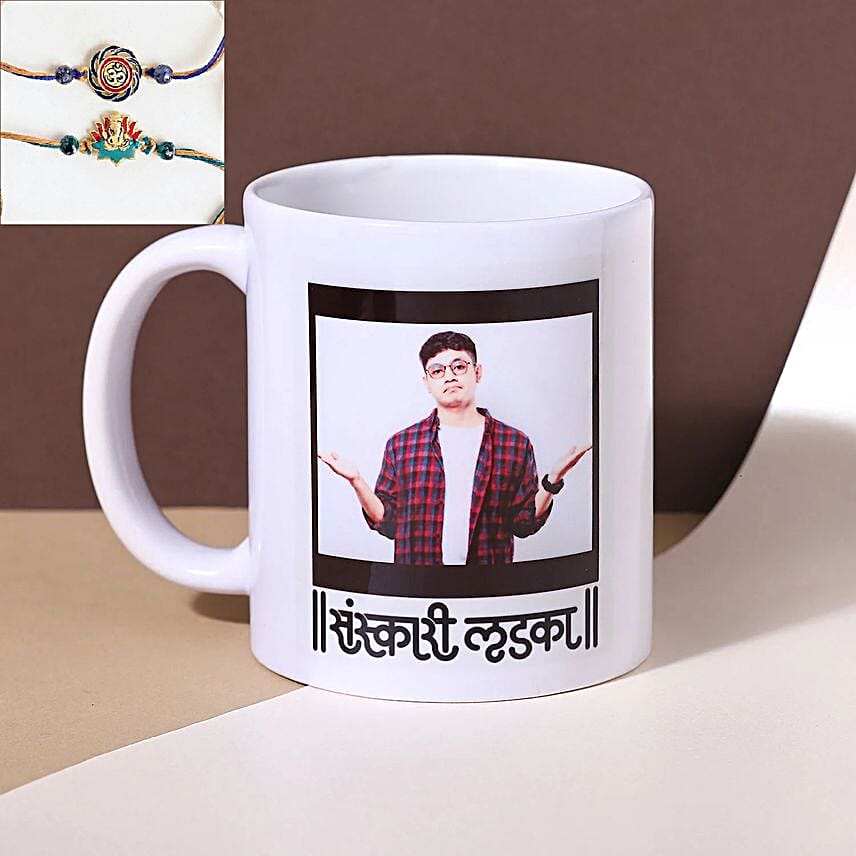 Devotional Set Of 2 Rakhi With Personalised Mug