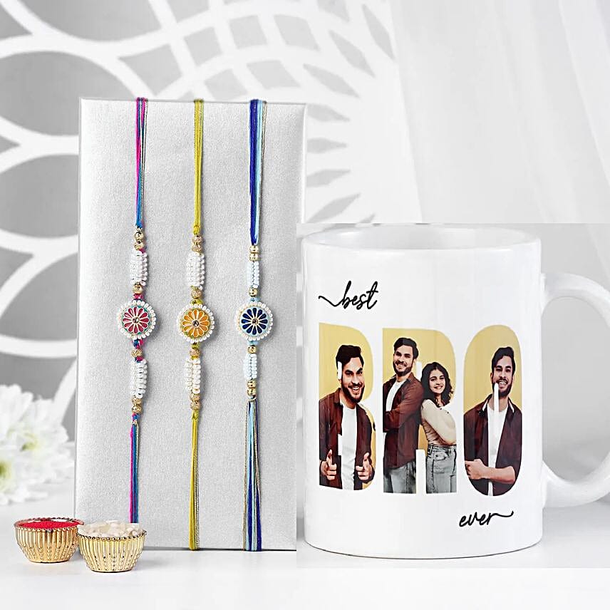 Ethnic Beeds So3 Rakhi With Personalised Mug