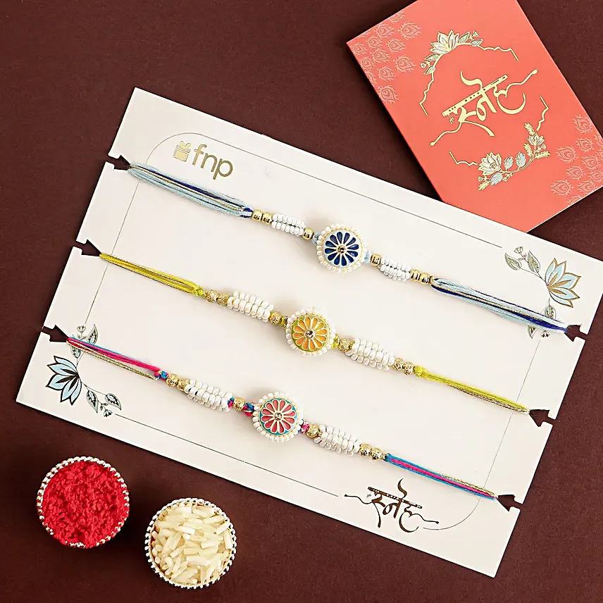 Floral Heritage Round Rakhi Set of 3 N Nuts Combo