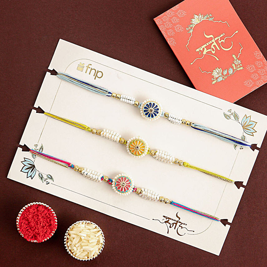 Floral Heritage Round Rakhi Trio N Ferrero Rocher Gift Set